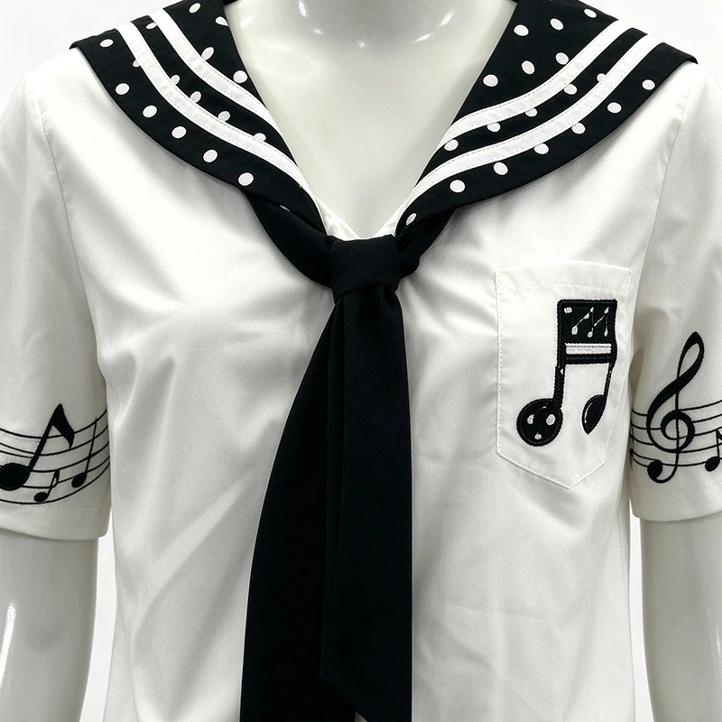 Japanese polka-dot sailor collar short sleeve shirt embroidered blouse with black bow tie JK shirt Ins Style