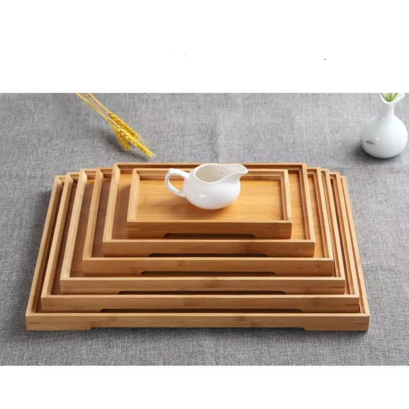 Food party tea coffee table wine natural breakfast rectangular wooden bamboo tray with handle