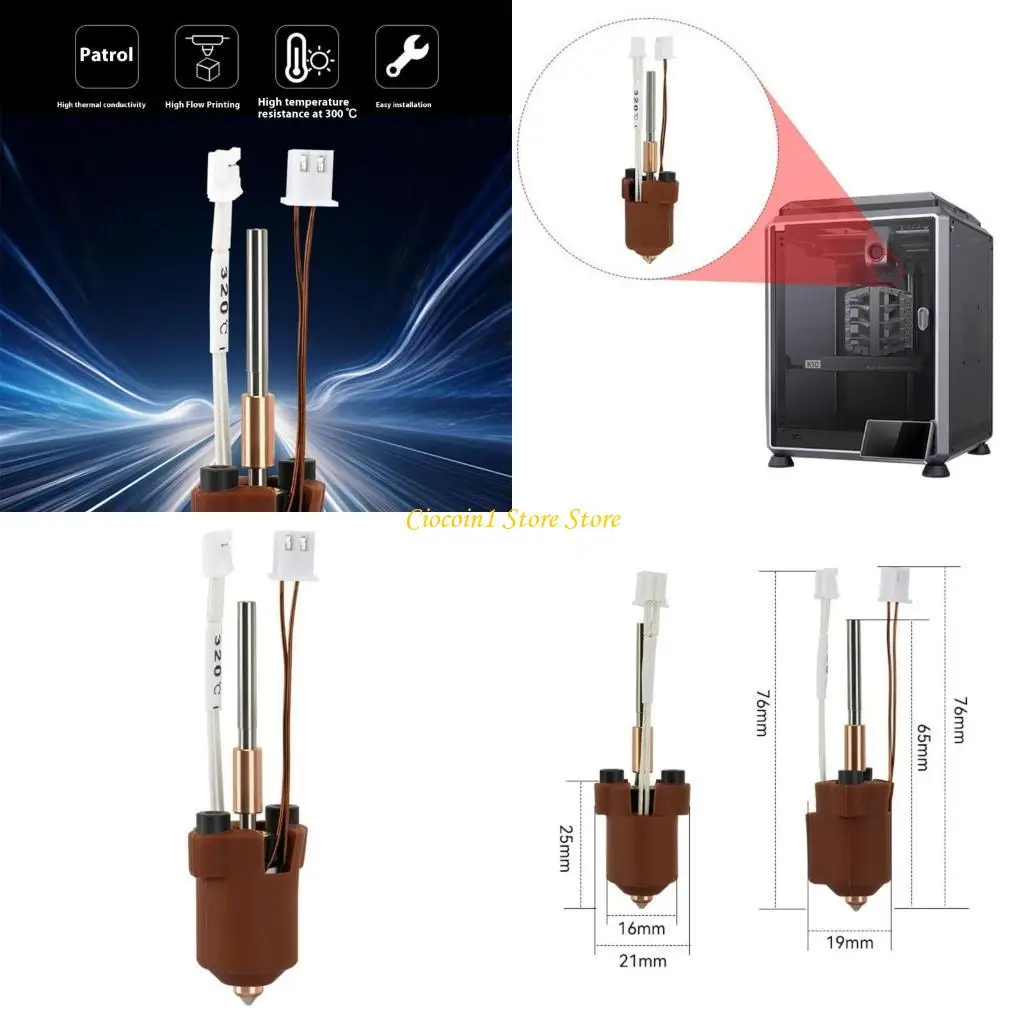 

A3PC Hotend Nozzle Ceramic Hardened Steel 0.4mm Print Head Easy Maintenance Heating Block Assembly Replacement For K1C