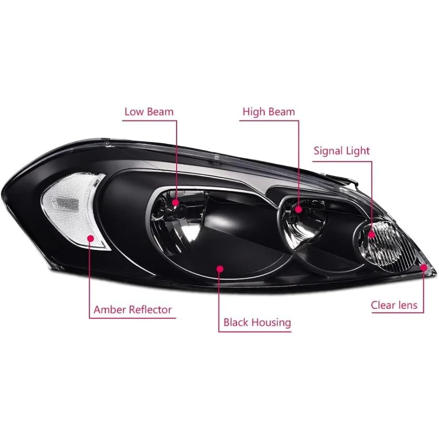 مصابيح تجميع المصابيح الأمامية المتوافقة مع تشيفي إمبالا 2006-2013 Fit Impala Limited 2014-2016 Fit Monte Carlo 2006-2007 Clear len #4