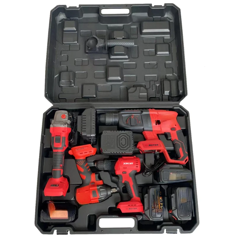 high efficiency lithium battery tool sets four series include angle grinder and rotary hammer