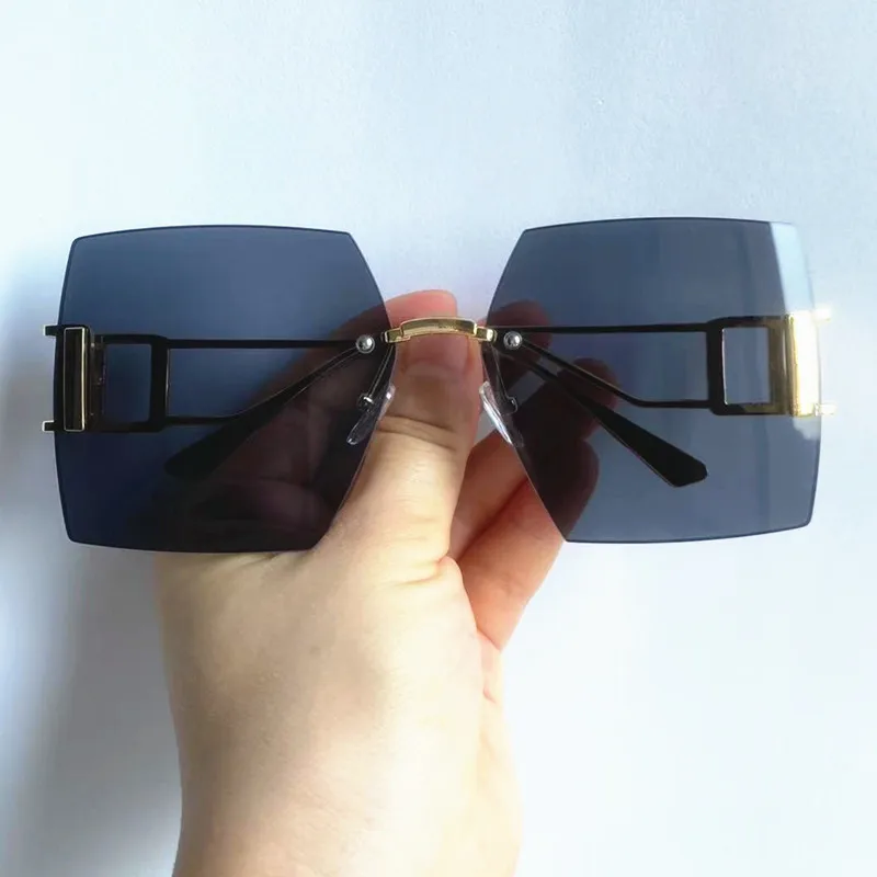 NEUE Sonnenbrille für Damen, Randlos, UV-Schutz, Eckige Brille mit Farbverlauf-Gläsern, Google-Legierungs-Bügel, Sonnenbrille – Detail 15
