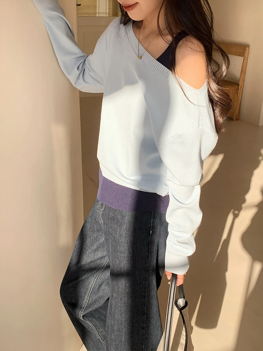 

Chic Uniko Knitted Sweater Women's One-oulder Two-Piece Set Spring 2025 Sweet Sle Loose Fit Long Sve ort Length
