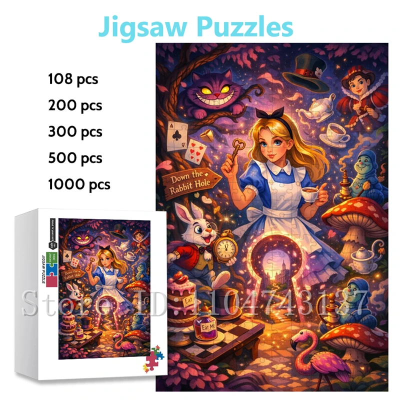 

Disney Alice In Wonderland Puzzle 108/200/300/500/1000/1500 Pieces Fantasy Jigsaw for Parent-Child Interactive Game Toys
