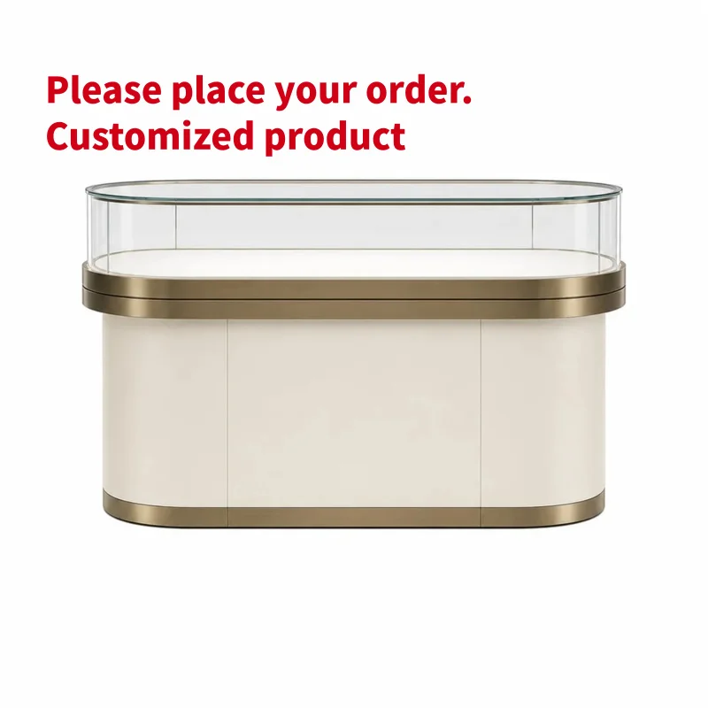 custom.Custom Jewelry Display Table Set Glass LED Lighting Circular Showcase Jewelry Store Display Fixture