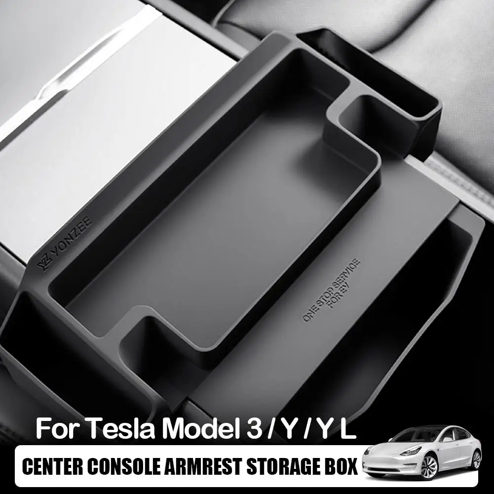 Center Console Armrest Storage Box For Tesla Model 3 Y YL Split Layered Tray Sunglasses Holder Car Interior Organizer Tray