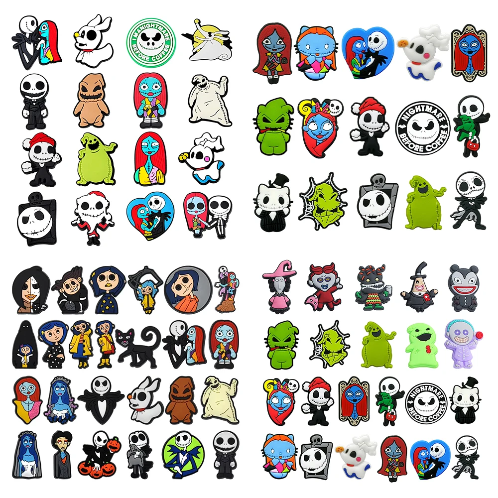 Breloques de chaussures de dessin animé, 12 à 25 pièces, film cauchemar avant noël, accessoires de décoration, sabot en forme de crâne Jack, boucle de sandale