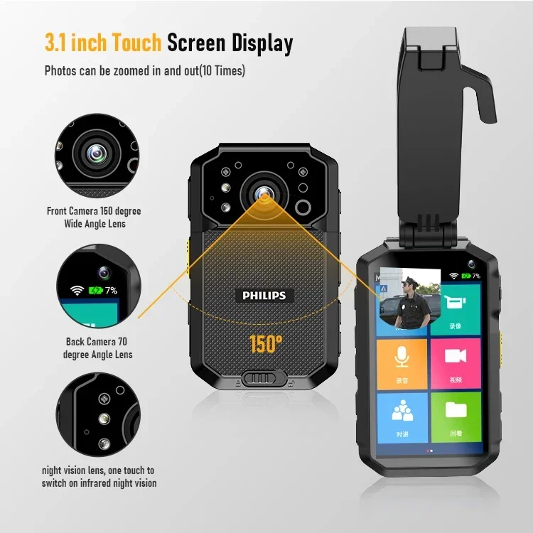 HD 1080p Body Worn Camera 64G With SIM/TF/SD Card 512GB Night Vision Waterproof Camera Body 4G