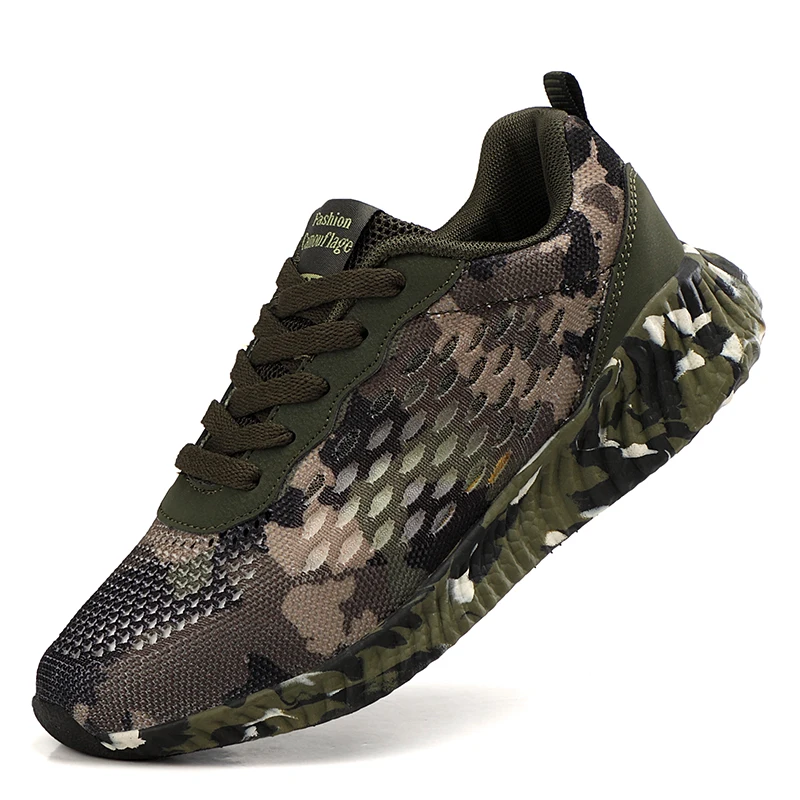 Men Camouflage Green Scale Sport Shoes Four Season Breathable Casual Jogging Running Non-slip Training Sneakers Unisex