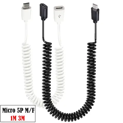 1 m/3 m USB 2.0 zwinięty kabel Micro USB męski na Micro USB żeński przedłużacz spiralny do ładowania