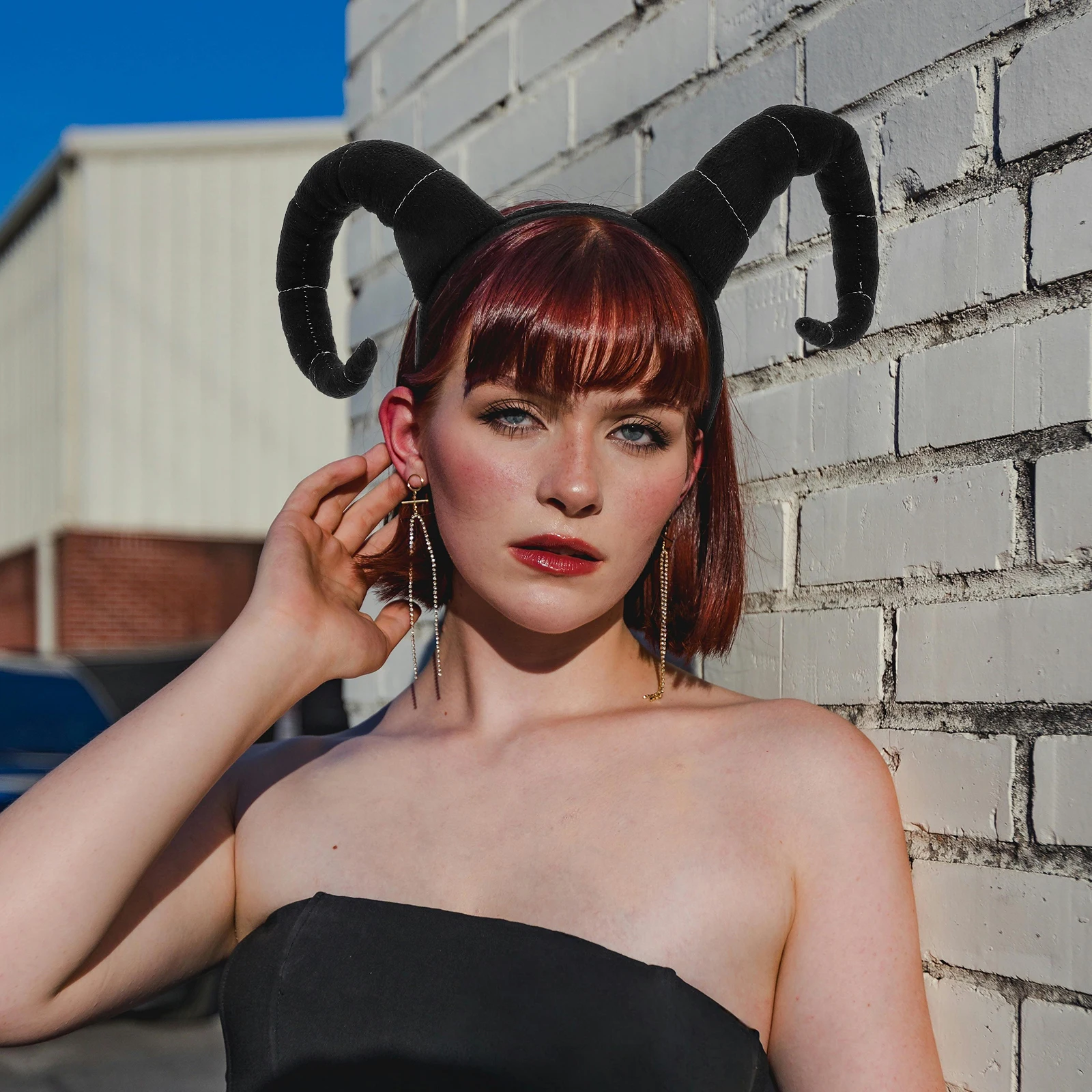 

2pcs Antelope Horn Animal Hair Accessories Black Photo Props for Halloween Costume Goat Horn Headband Cosplay Festival