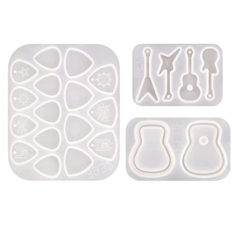 3Pcs Guitar Pick Resin Molds Guitar Triple-Cornered Plectrum Silicone Molds For Resin Casting Guitar Pick Case Mold