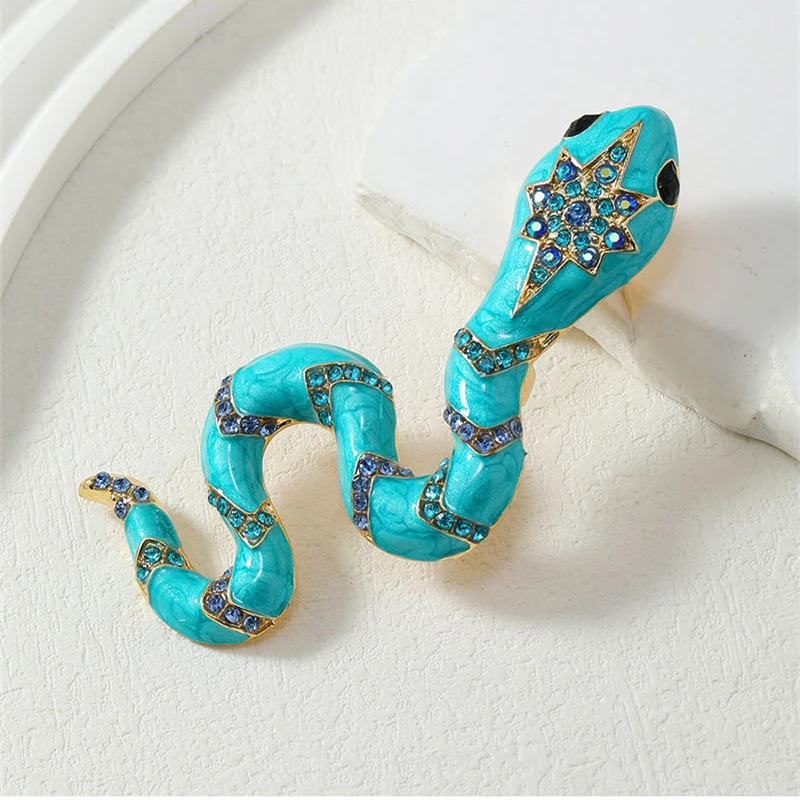 New Arrival Exaggerated Women Men Snake Enamel Pins Brooches Classic Animal Rhinestone Badges Corsage For Women\'s Party Wedding