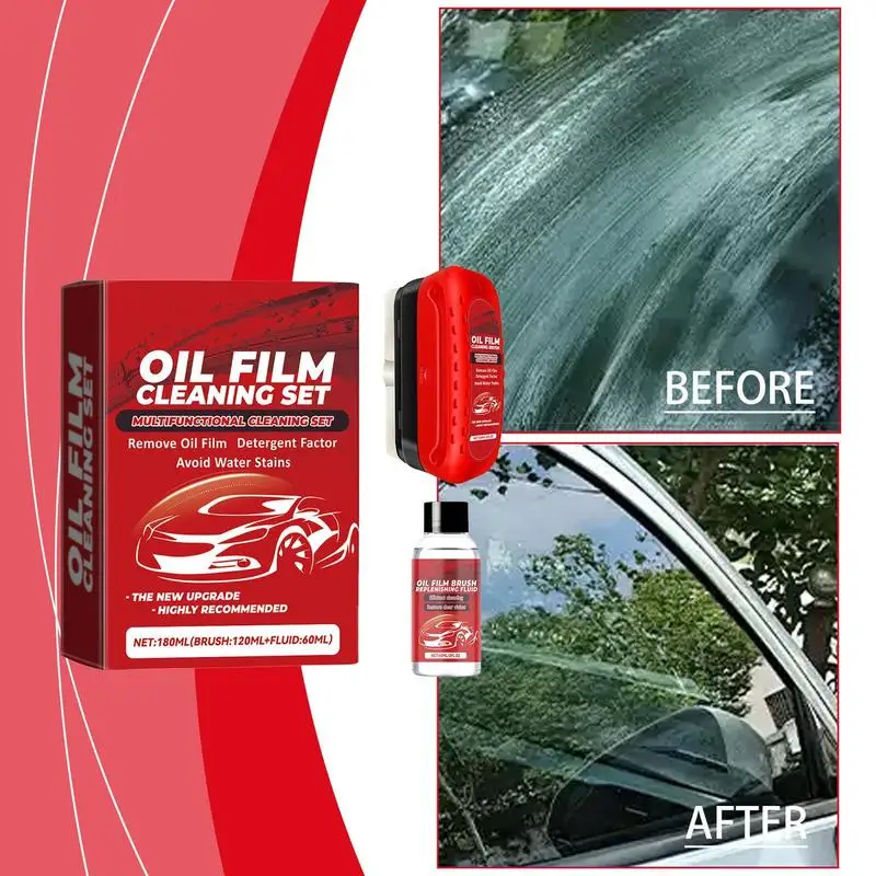 1set Car Glass Cleaner Cleaning Agent Restoring Windshield Luster Strongly Remove Dirt Car Glass Cleaning Brush Oil Film Remover