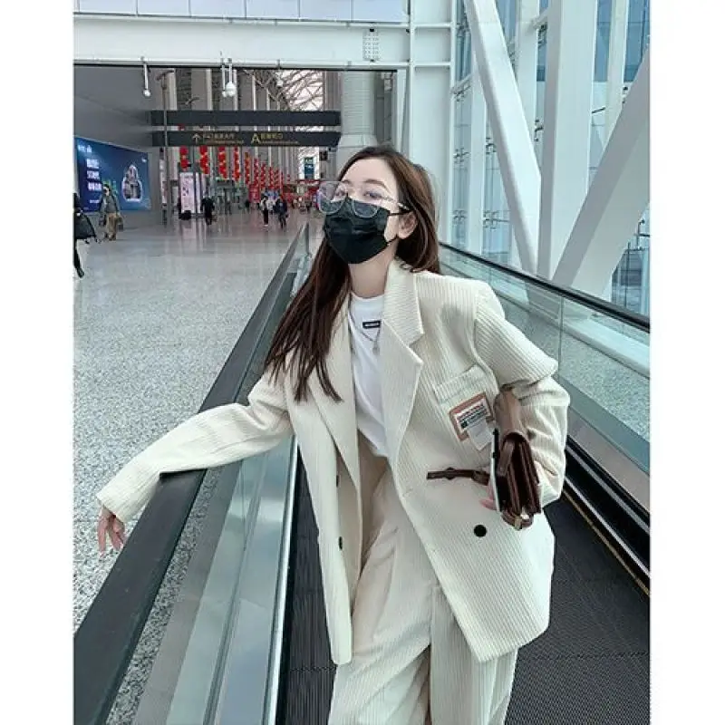 Women\'s Fashion Suit Jacket Matching Set 2023 Spring Autumn New Loose Blazers Coat+pants Two-piece Korean Chic Trousers Sets