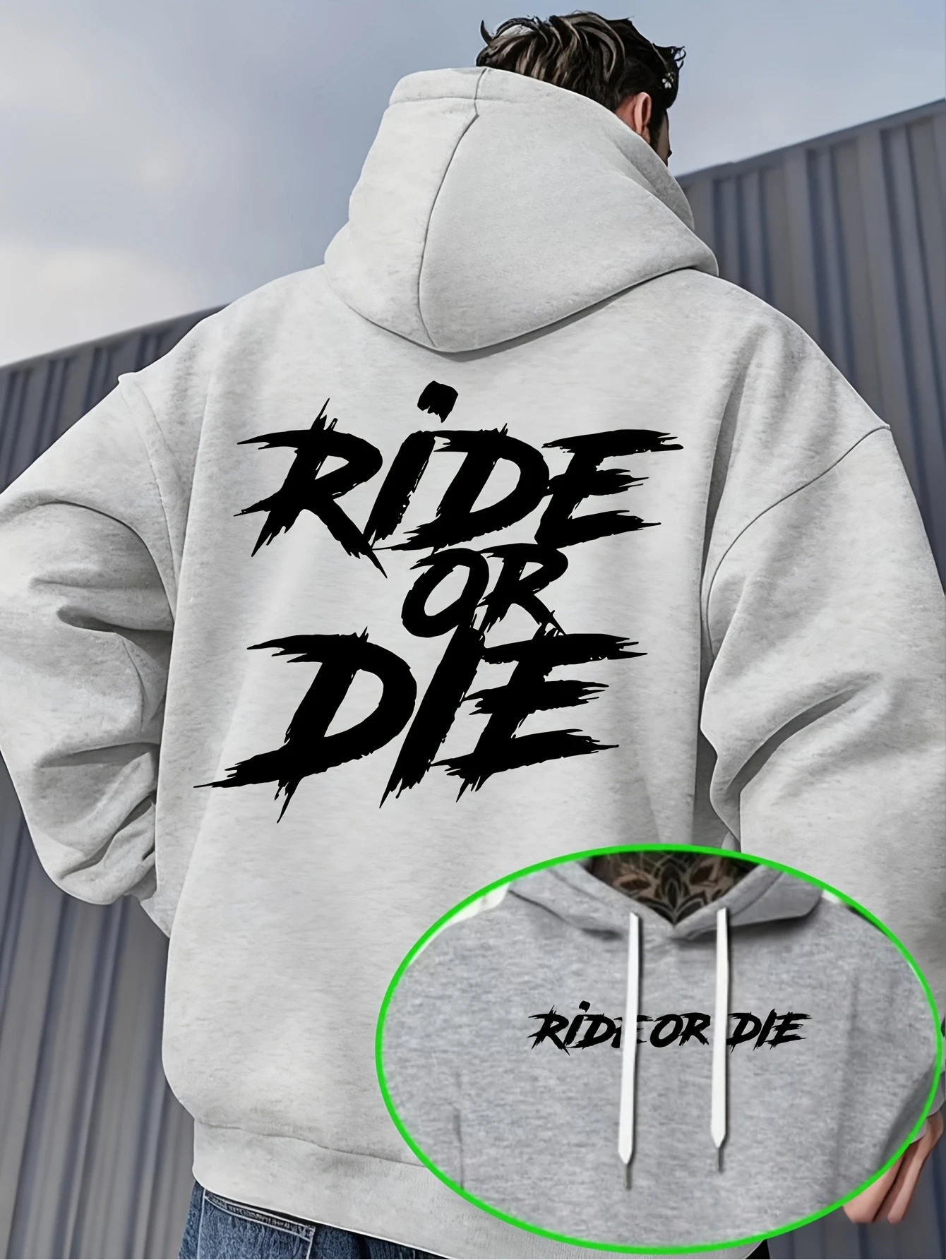 Herren Herbst Winter Hoodie RIDE OR DIE Buchstaben-Print Kapuzenpullover Lockerer Streetwear-Pullover Lässiger Langarm-Hoodie – Detail 4