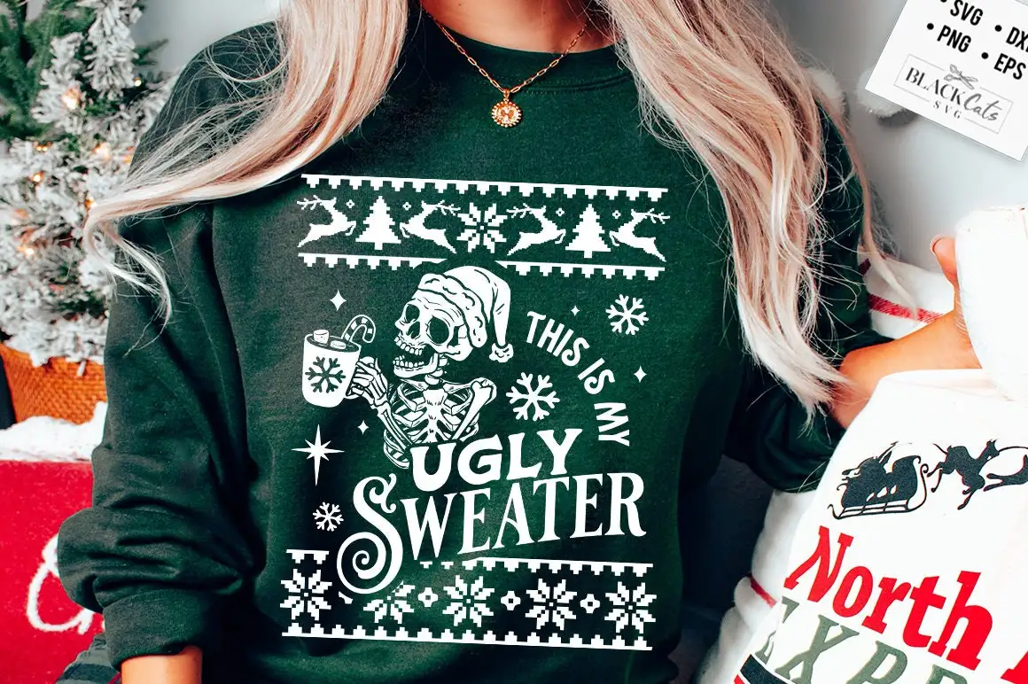 2023 Hot Sale Vintage Christmas Women Sweatshirt This Is My Ugly Sweater Individuality Slogan Sweater Christmas Skeleton Tops