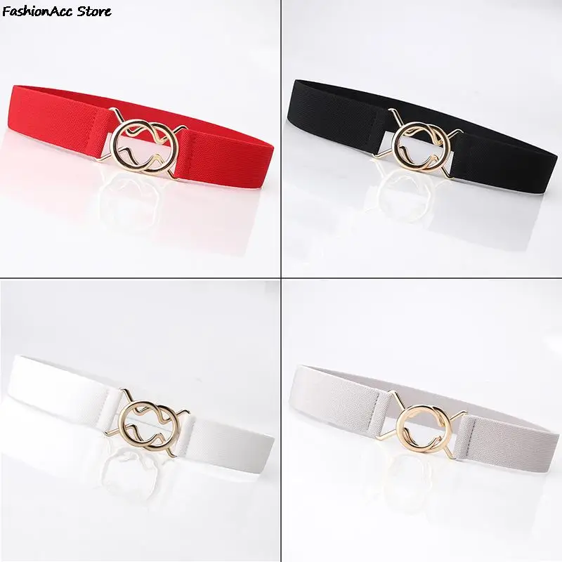 

Fashion Metal Buckle Thin Stretchy Waist Belt Striped Elastic Waistband Elegant Women Girdle Accessories Female Belt