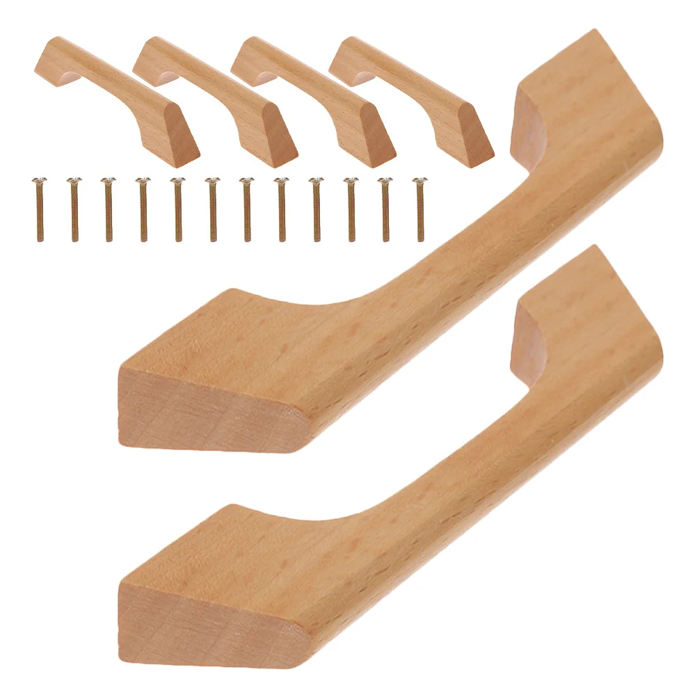 

6pcs Solid Wood Cabinet Pulls Modern Minimalist Drawer Handles For Kitchen Wardrobe Furniture Unfinished Natural Wood Grain
