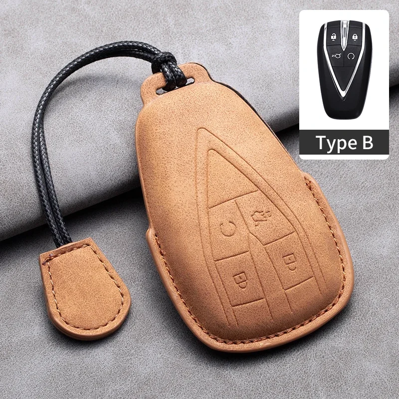 

Leather Car Remote Key Case Cover for Changan CS35PLUS CS55PLUS CS75PLUS 2019 Auto Key Fob Shell Protector Keychain