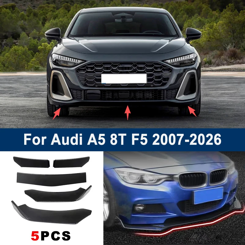 

Adjustable 5Pcs Sectional Front Spoiler Lip For Audi A5 8T F5 2007-2026 Front Bumper Splitter Car Exterior Sport Body Kit