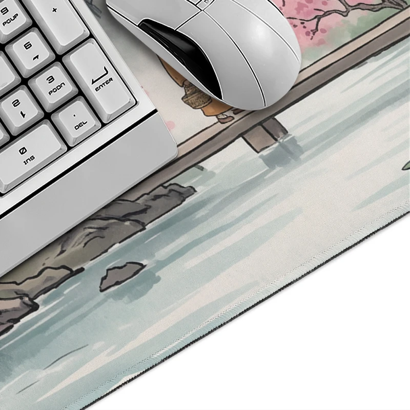 Mouse Pad Gaming Cherry Blossom Mountain Pavilion printon demand Custom Mousepad XXL Playmat Non-Slip Table Mat