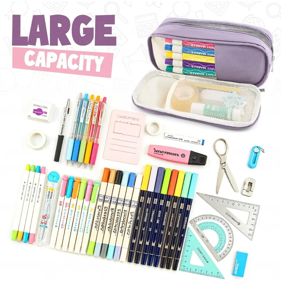 مقلمة ذات سعة كبيرة مع مقصورات متعددة للاستخدام المدرسي والمكتبي: منظم قرطاسية مثالي لمكتب السفر و #4
