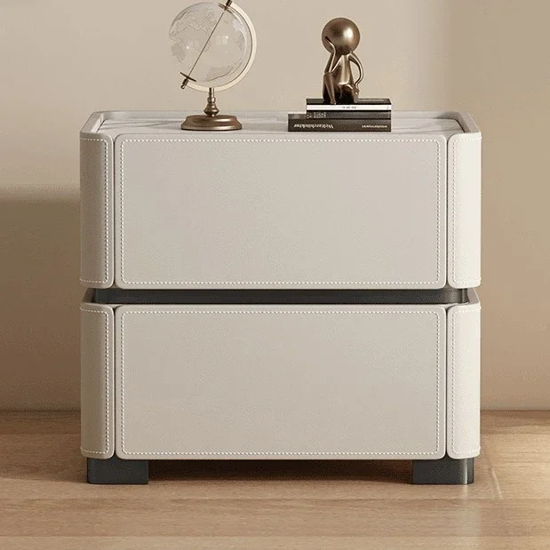 موديل 2025، طاولة بجانب السرير من الخشب الصلب مصنوعة من الجلد الصلب، فاخرة وخفيفة وإحساس راقي #4