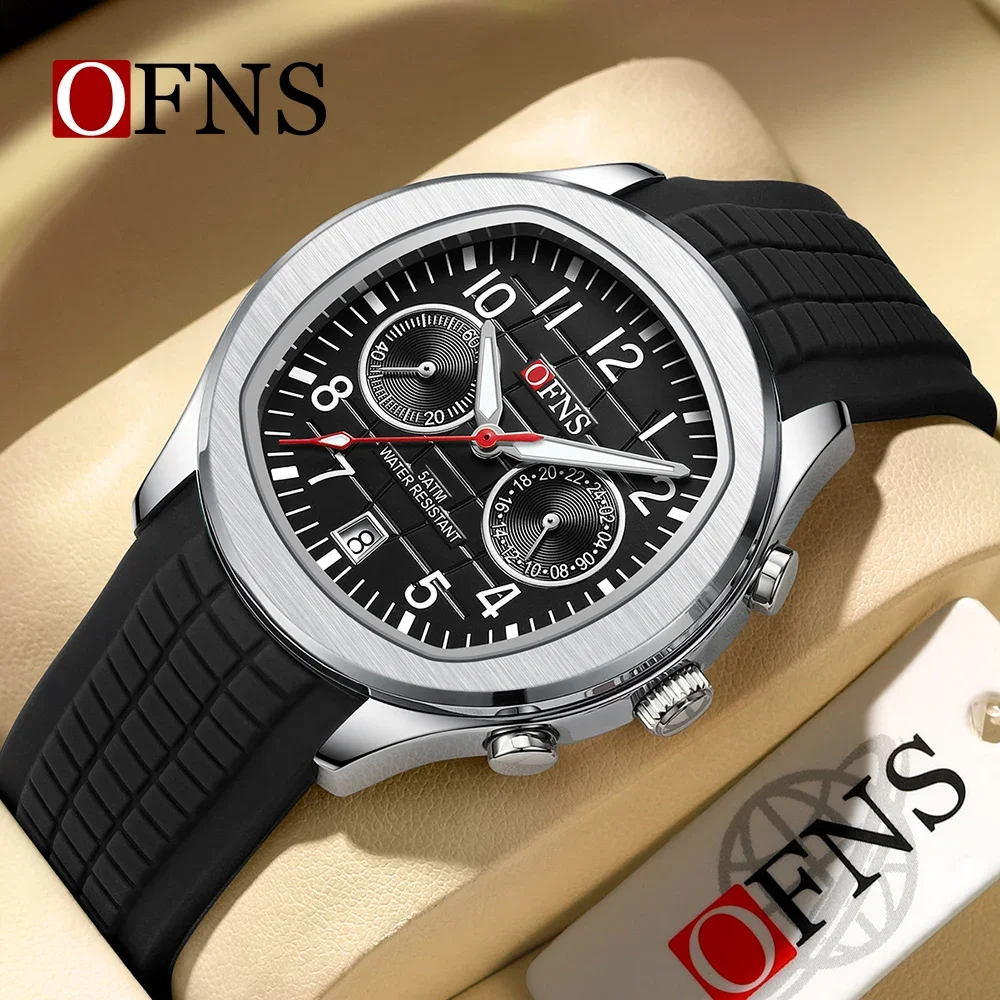 OFNS Brand 8020 New Men\'s Quartz Watch with Double Eyes, Five Needle Calendar, Waterproof and Fashionable Men\'s Quartz Watch