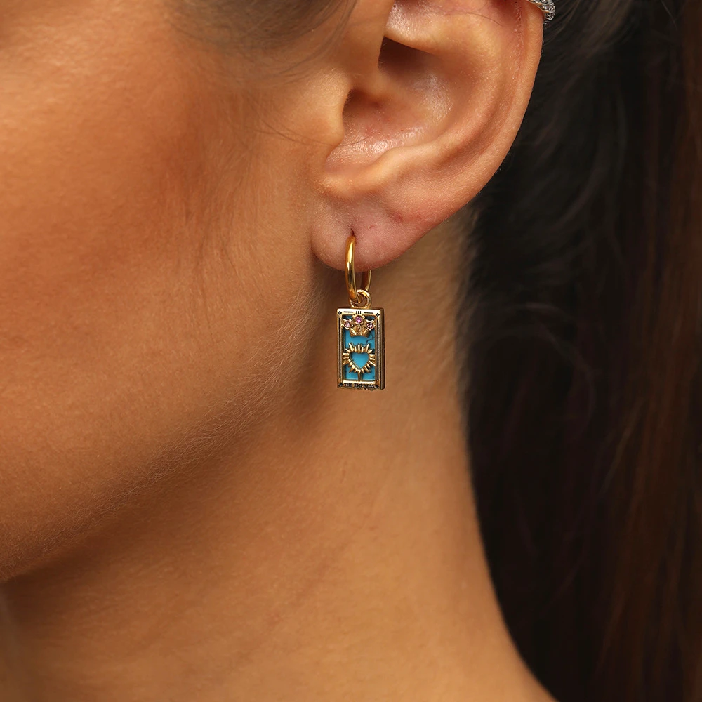 New Tarot Cards Chunky Hoop Earrings for Women Stainless Steel Original Tarot Queen Lover Magician Moon Drop Earrings Jewelry
