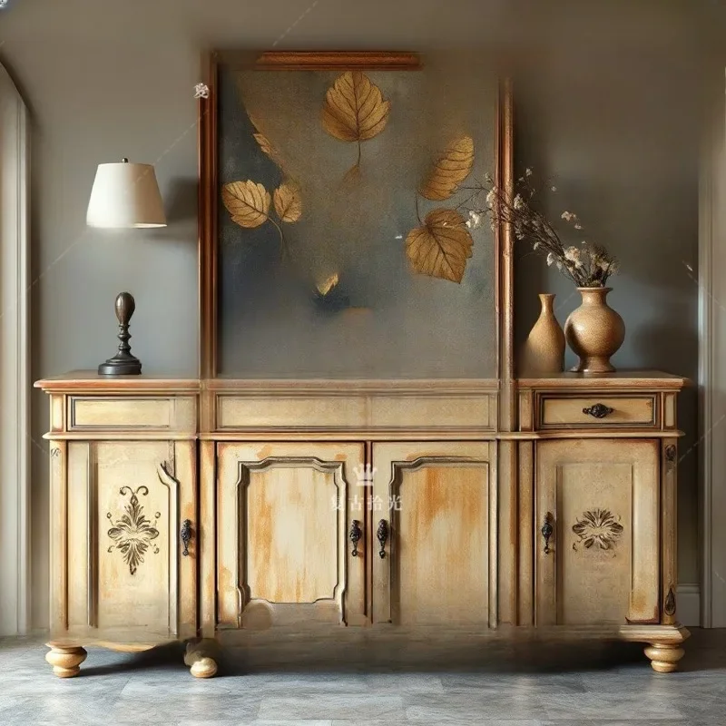 Solid wood painted entrance cabinet Living room decorative cabinet Multi-drawer display cabinet Locker