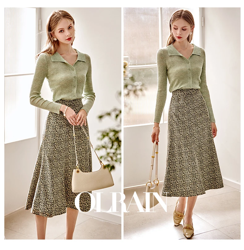 OLrain Chiffon Mermaid Skirt Women 2025 Spring Summer Chiffon A-line Fashion Elegant Floral High-waist Midi Skirt O21CB36660