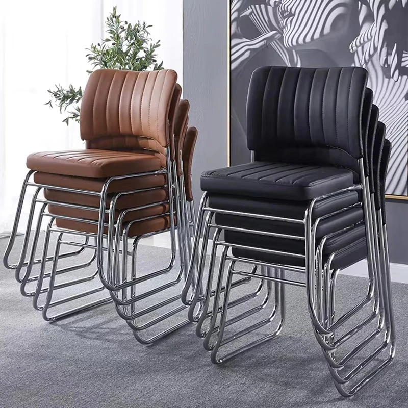 Stackable metal frame PU leather office chair, modern conference chair for training rooms and home offices