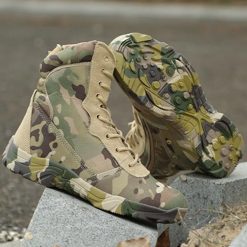 Outdoor Men\'s Boots High Top Python Camouflage Combat Boots Tactical Desert Boots Men Shoes  Motorcycle Boots Woman