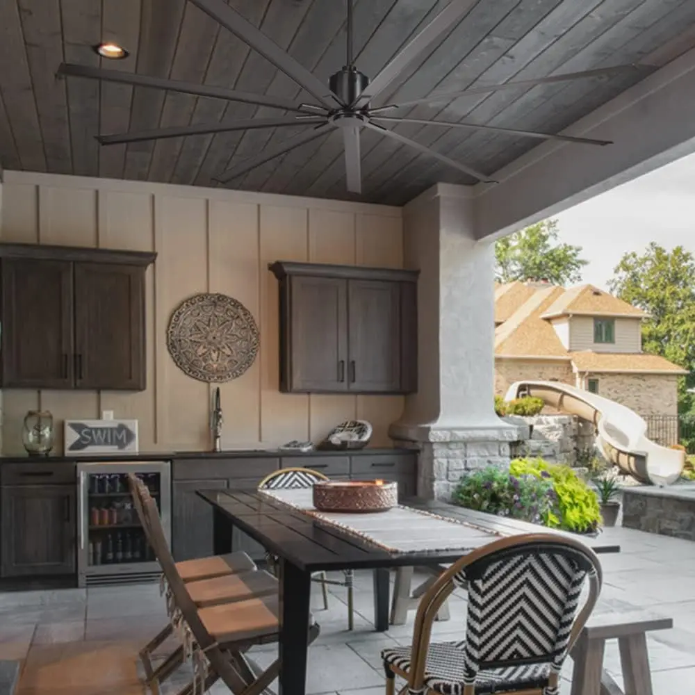 Ventilador de teto industrial com motor DC de 96 polegadas, ventiladores de teto externos internos ou cobertos com classificação úmida para casa