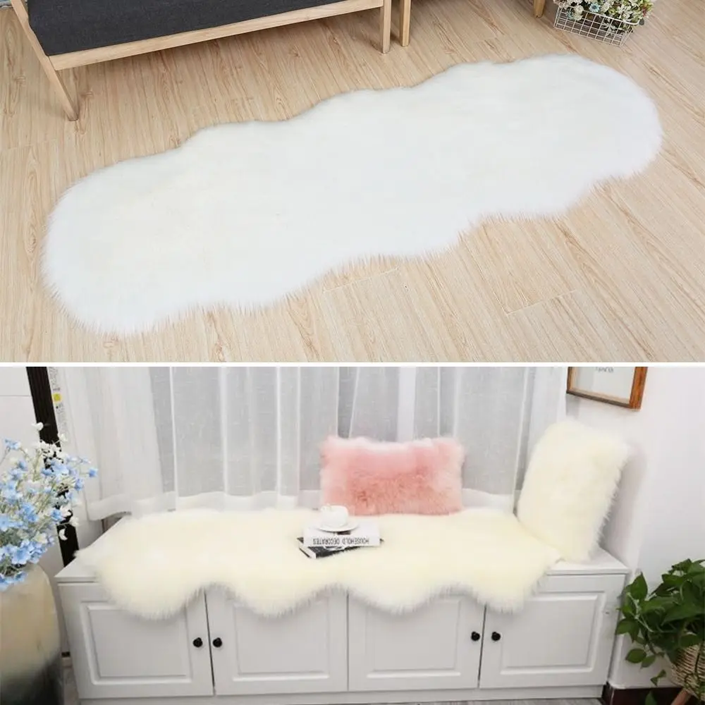 Washable Irregular Plush Rug Fluffy Imitation Wool Faux Fluffy Rug Window Mat Non Slip Long Hair Carpet Living Room