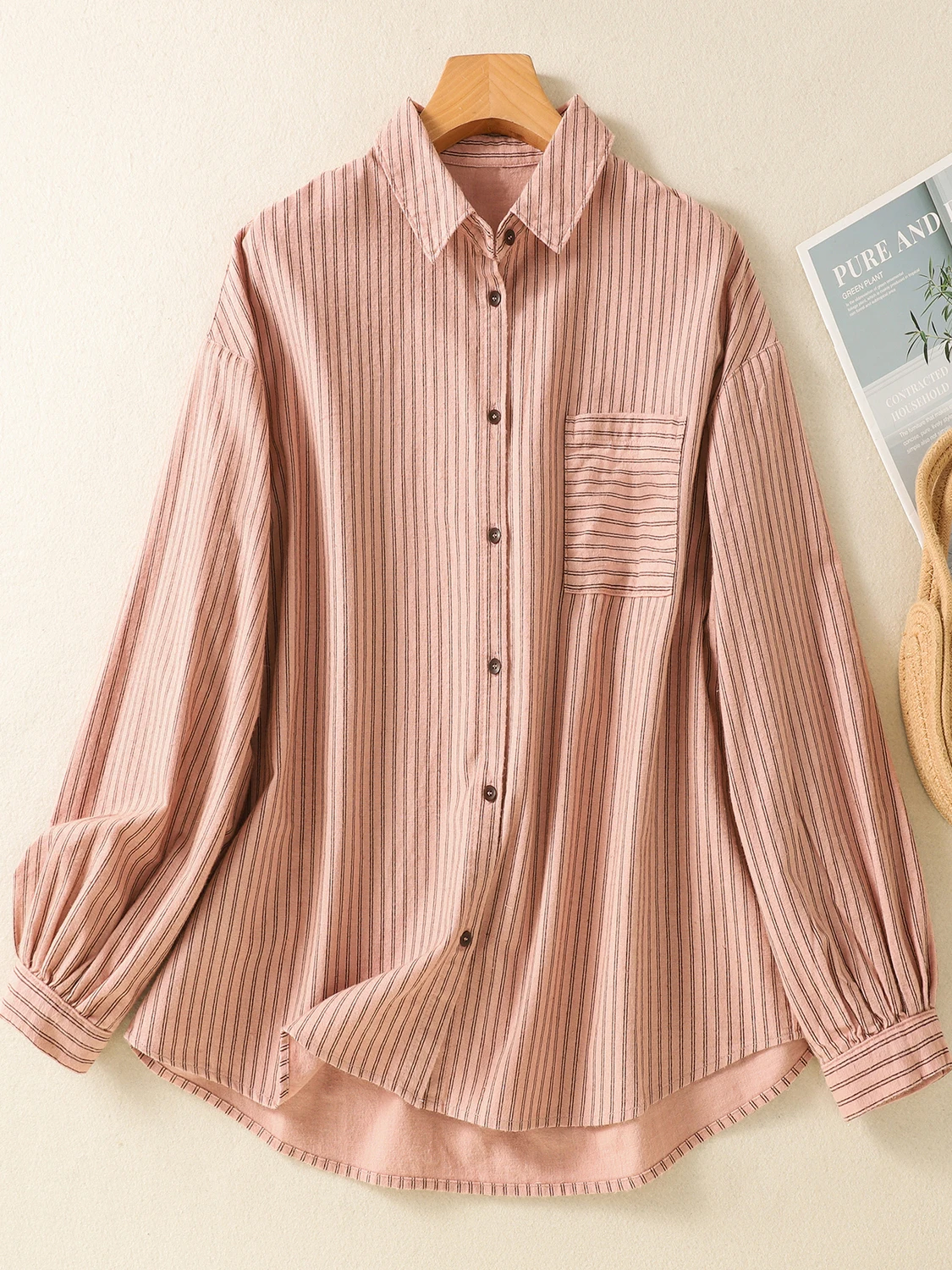 

Casual Striped irt Women's Loose Long Sve Turn-down Collar Slimming Spring Autumn Faion plus Size Comfortable Fit Blouse