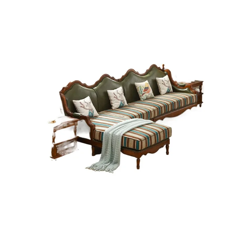 

American solid wood concubine sofa small apartment removable and washable living room corner, sofa retro