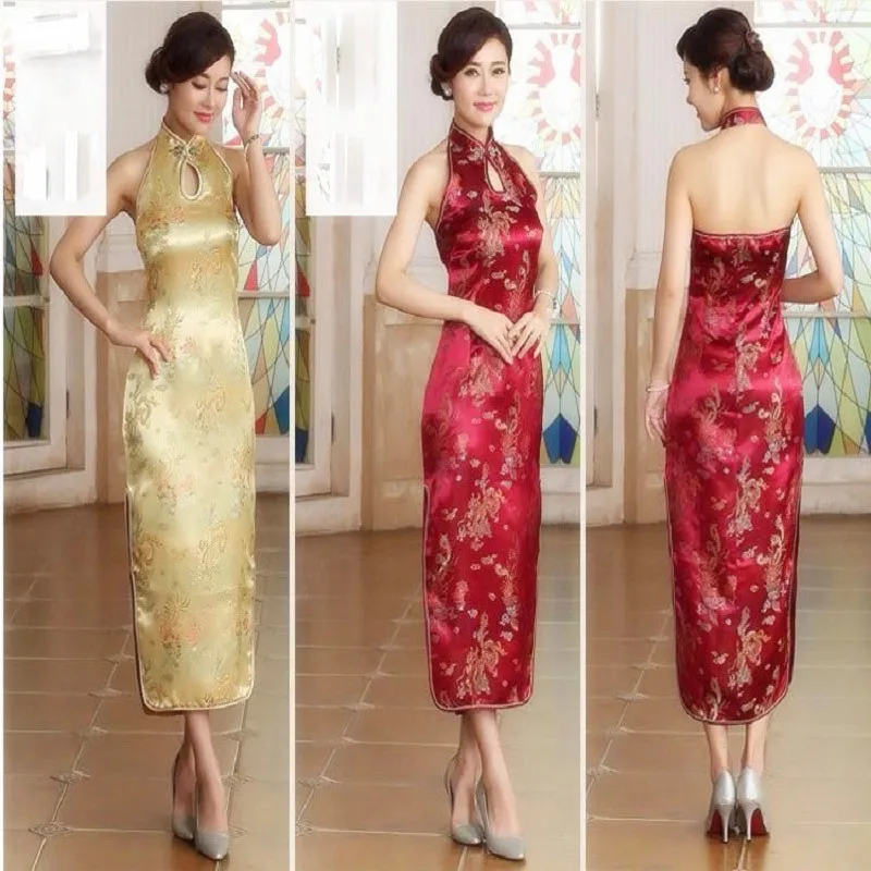 ShangHai Girl Ethnic Backless Traditional Chinese Trend Dress Many Colors Halter Cheongsam Women in OrientTown CT027