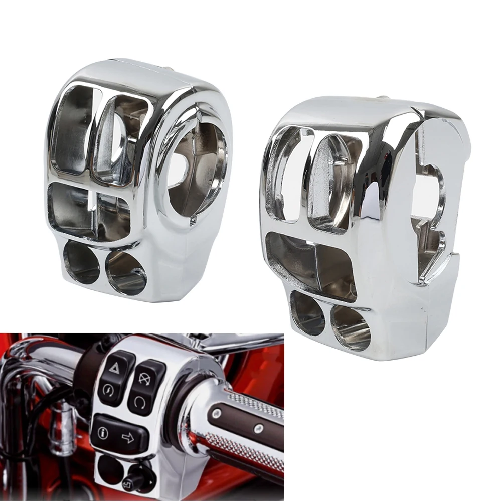 2Pcs Motorbike Switch Button Housing Cover Bar Hand Control Aluminum Chrome 71500185 For Harley Touring Trike Models 2014-up