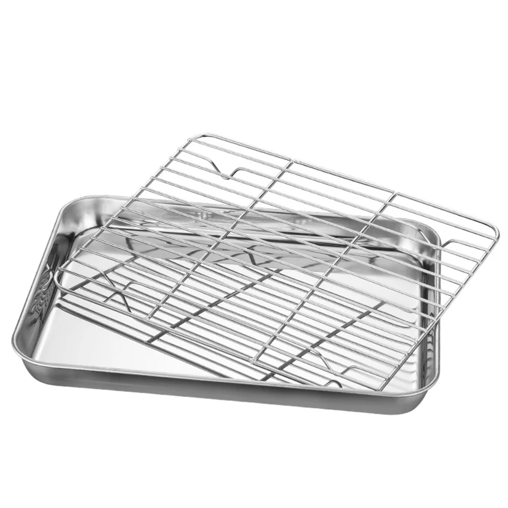

Stainless Steel Tray Food Storage Oil Filter Pan Barbecue Plate Multipurpose Leakproof Household Tool Rice Steaming