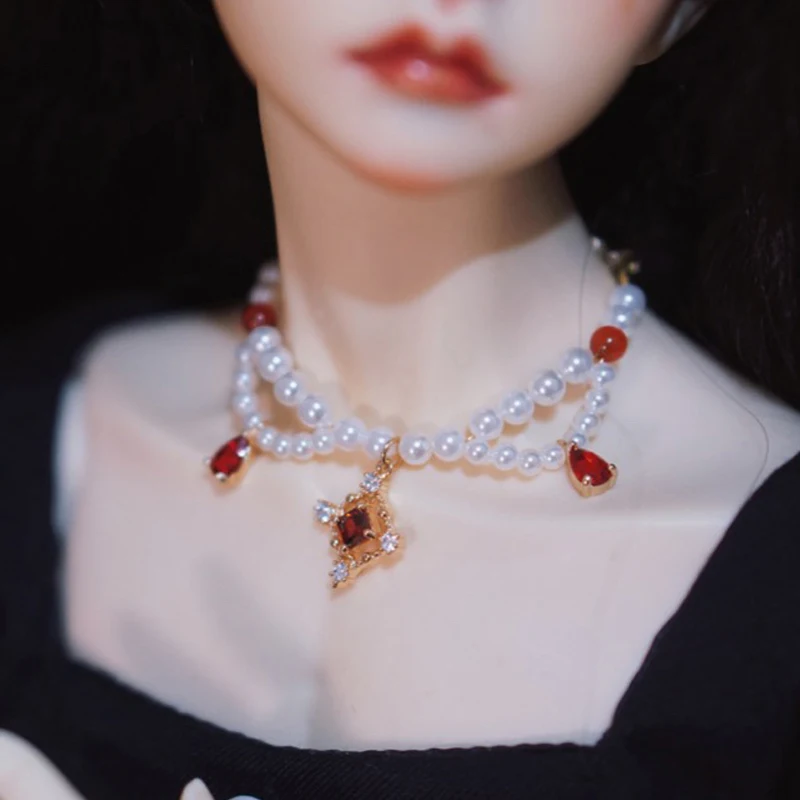 D04-A1018 children handmade toy 1/3 popo68 ID72 75 MSD Doll BJD/SD doll Accessories jewelry red Pearl Necklace collar 1pcs