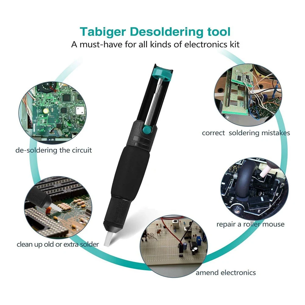 A84E-Double Ring Desoldering Suction Pump Plastic Powerful Solder Suction Vacuum Sucker Desolder With Extra 5 Nozzles