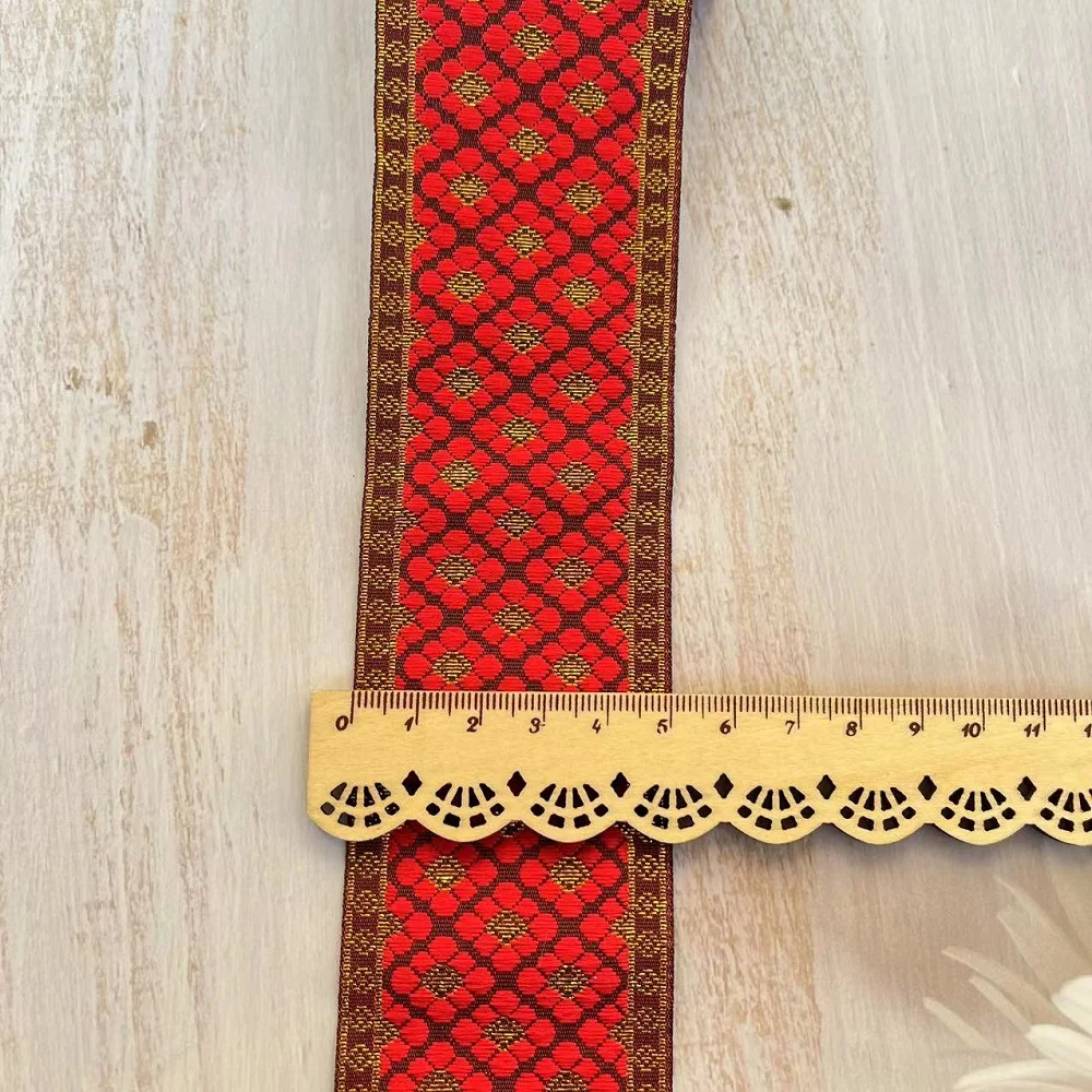 10Yards/Lots Woven Jacquard Ribbon 5cm Gold Dots Flowers Pattern  For Clothing Straps Accessory IS-3289