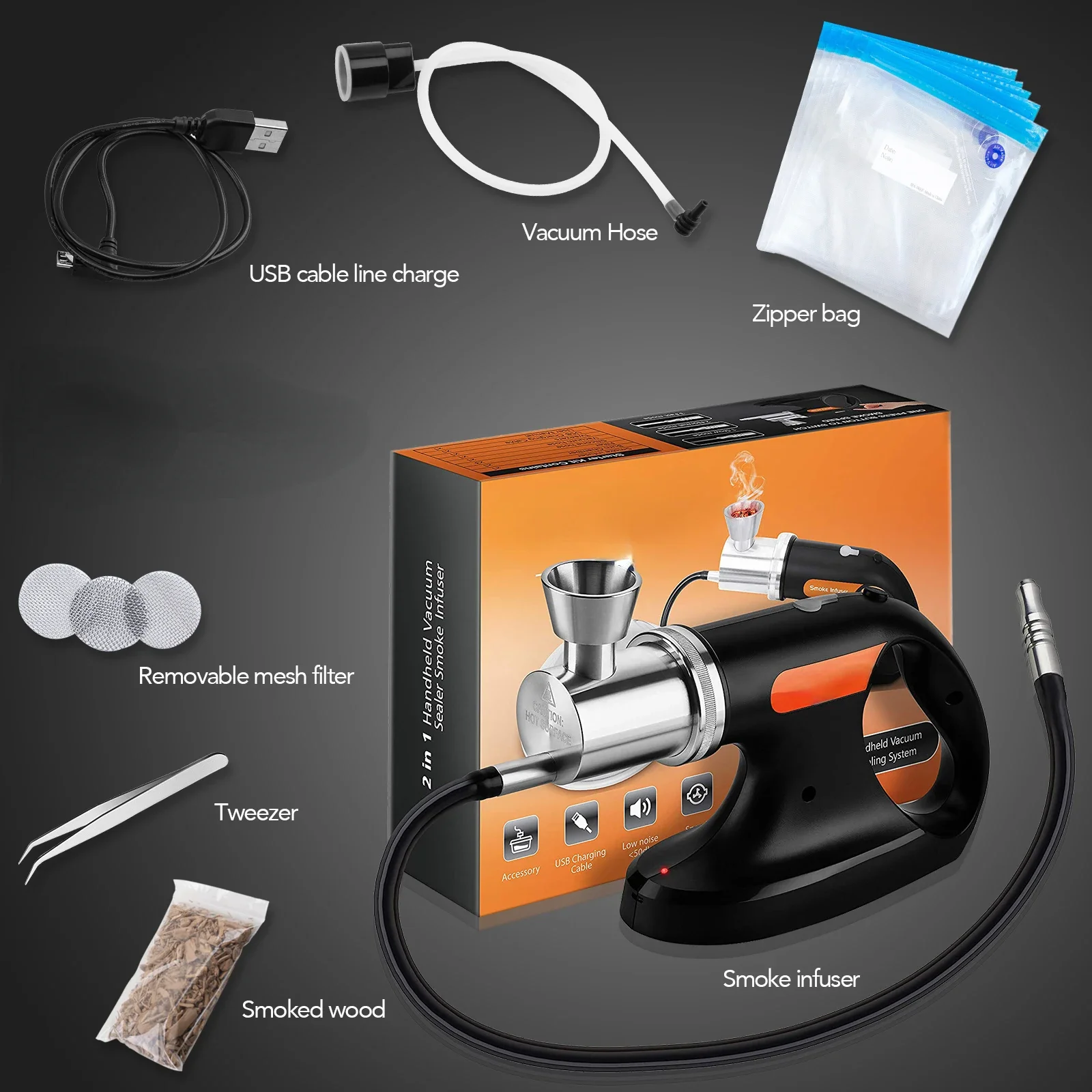 USB  Smoke Infuser with Vacuum Function Food Smoker for Molecular Gastronomy Cocktail Meat BBQ