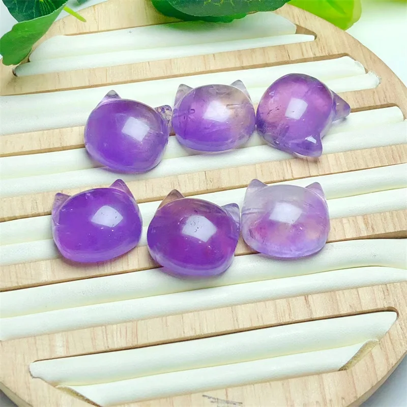 

5pcs Natural Amethyst Cat Face Eye DIY Pendant Fashion Jewelry Healing Chakra Crystal Christmas Present 24MM