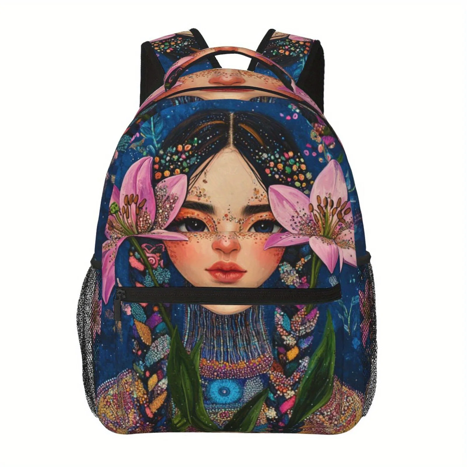 Vibrant Floral Girl Printed Backpack Large Capacity Lightweight with Zipper Closure Ideal for School and Travel Features