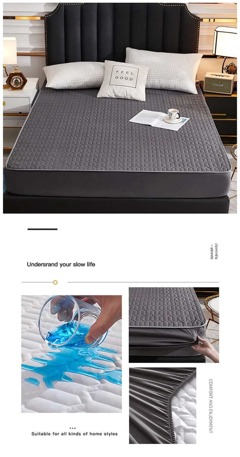 Cartoon Quilting Waterproof Fitted Sheet Cute Printed Padded Mattress Protector Skin-Friendly Non-Slip Mat with Elastic Band