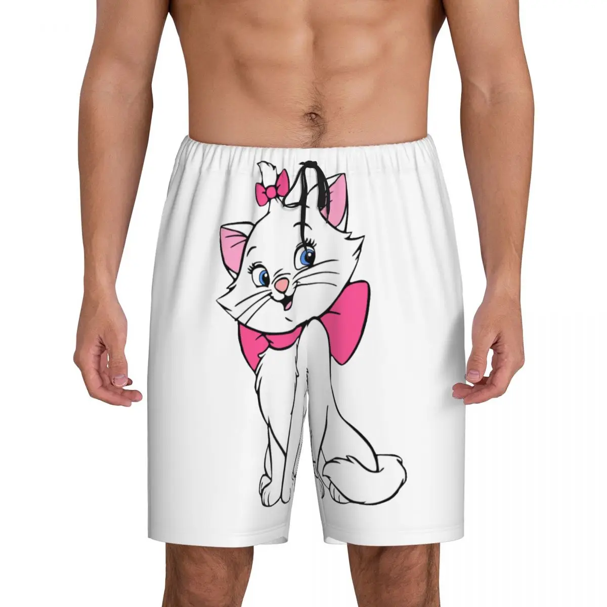 Custom Aristocats Cartoon Marie Cat Pajama Shorts Sleepwear for Men Elastic Waistband Sleep Lounge Short Pjs with Pockets