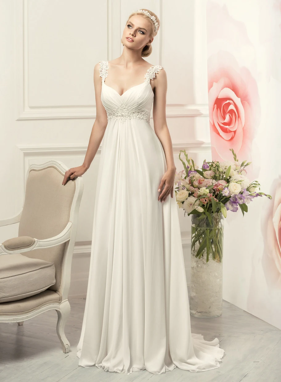 Simples alças de espaguete chiffon vestidos de casamento elegante império boêmio vestido de noiva branco/marfim novia 2020